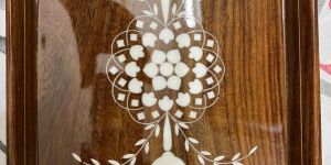 Wooden Inlaid Handicraft Tray in PU Polish