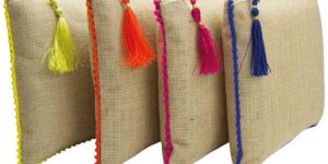 Tassel Jute Cotton Gift Pouch Zipper Closure - KJP - 012