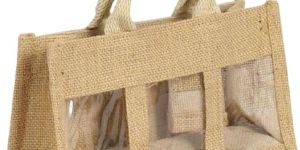 Three Beer Cans Gift Jute - Tote Bag with PVC Window - KWC - 017