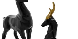 20cm Polyresin Handcrafted Black Matte Lucky Deer Family Showpiece