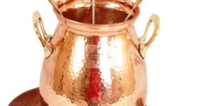 IndianArtVilla Pure Copper Table Tandoor With Wooden Bottom