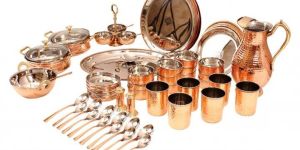 IndianArtVilla Pure Steel Copper 63 Piece Dinner Set