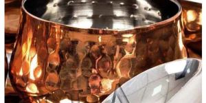 Indianartvilla Pure Steel Copper Hammered Curved Design Chutni Bowl