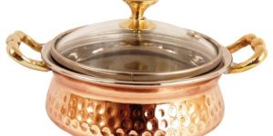 Indianartvilla Steel Copper Casserole Donga Set with Glass Lid