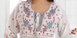 Women Embroidered Cotton Printed Maxi Dress