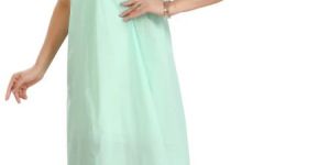 Women Embroidered Sea Green Cotton Nightgown