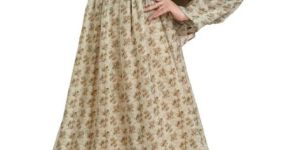 Women Green Cotton Umbrella Pattern Maxi Dress