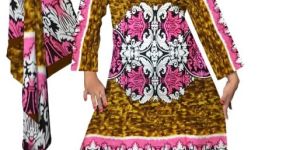 Women Mix Print Pink & Yellow Cotton Gown