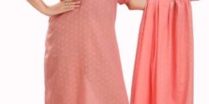 Women Peach Cotton Half Sleeve Maxi Dress