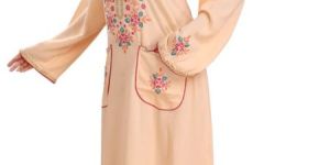 Women Peach Rayon Embroidered Nightgown