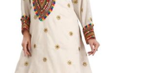 Women White Georgette Embroidered Maxi Dress