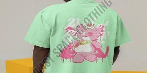 Mens Green Premium Quality Bad Teddy Printed Oversized T-Shirt