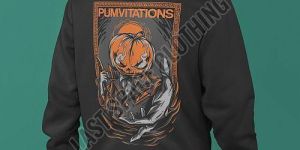 Mens Premium Quality Black Printed Pumpkin Fleece Hoodie