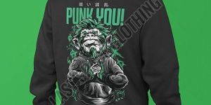 Mens Premium Quality Black Punk You Printed Fleece Hoodie