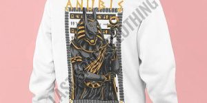 Mens Premium Quality White Anubis Printed Fleece Hoodie