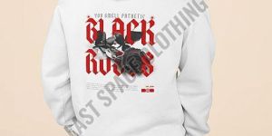 Mens White Premium Quality Black Rule Printed Fleece Hoodie