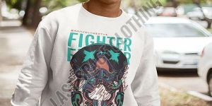 Mens White Premium Quality Fighter Printed Fleece Sweatshirt