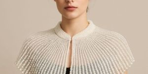 Ladies White Designer Pearl Poncho