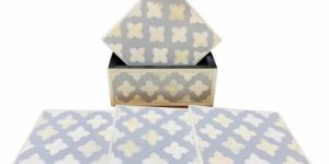 White And Grey Square Handicraft Bone Inlay Coaster