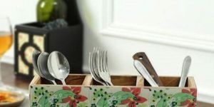 Wooden Floral Cutlery Stand