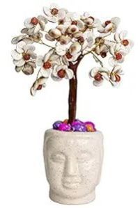 Handmade White Stone Tree Studded with Rudraksha
