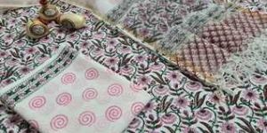 Women Cotton Multicolor Salwar Suits with Dupatta Fabric (Kota Zari)