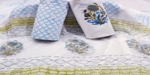 Women Hand Block Cotton Suits with Chiffon Dupatta Fabric