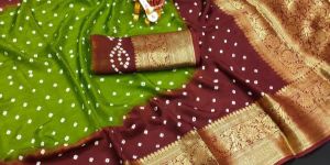 women comfortable bandhej silk saree