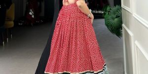 women print embossed design gota lace touch up lehenga