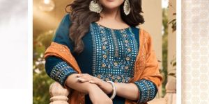 Women Rayon Weaving Heavy Embroidery Mirror Work Pure Dupatta Kurti Set