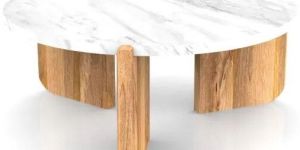 Zadar Marble Table Top WITH Wooden Legs Coffee Table