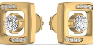 Square Shape Solitaire Natural Diamond Stud Earrings For Ladies