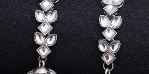 Red & Silver-Toned Floral Jhumkas Earrings