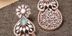 Rose Gold Plated Embellished Cubic Zirconia Dangler Earrings for Women