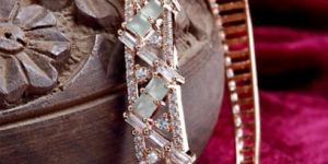 Rose Gold Plated Light Green Cz and American Diamond Studded Bracelet for Women