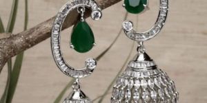 Silver Plated Dome Shape Cubic Zirconia Studded Dangler Earrings for Women