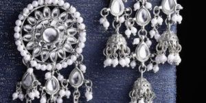 Silver-Toned Floral Jhumkas Earrings