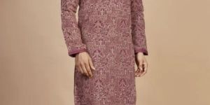 men purple motif kurta pant set