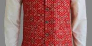 Silk Banarasi Printed Men Waistcoat