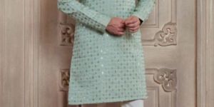 Silk Pista Green Festive Men Kurta Set