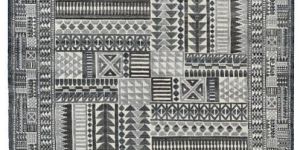 Wool and Cotton Rectangular Black Grey Hand Knotted Rug