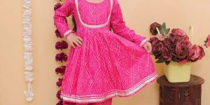 Girls Princess Pink Bandhej Suits