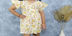Girls Cotton White Yellow Shirt Frocks