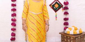 Girls Yellow Lehariya Suits