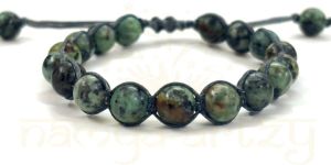Two-Sided Hand-Knotted, Natural 8mm African Turquoise Gems Fashion Healing Macrame Bracelet