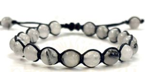 Two-Sided Hand-Knotted, Natural 8mm Black Rutile Gemstones Fashion Healing Macrame Bracelet