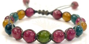 Two-Sided Hand-Knotted, Natural 8mm Mix Tourmaline Gemstones Fashion Healing Macrame Bracelet