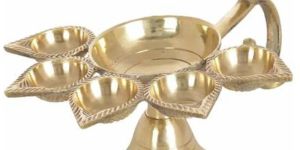Brass Panch Aarti Diya With Stand