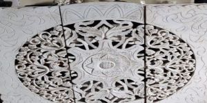 Handcrafted White Floral Carved Wooden Cabinet