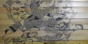 Traditional Indian Goddess Durga Mahishasuramardini Line Art Painting